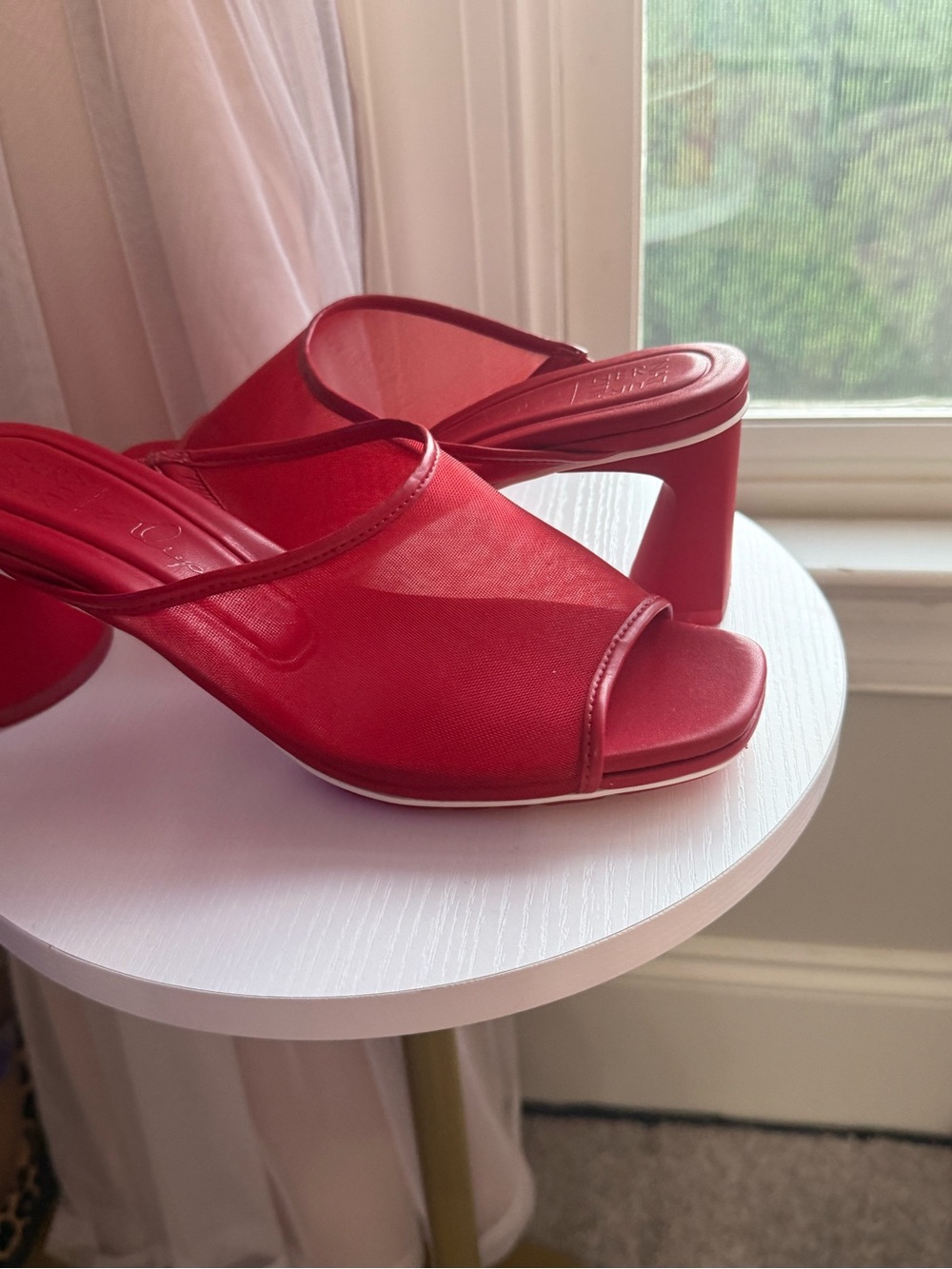Naturalizer Red Mesh Open-Toe Block Heel Mule